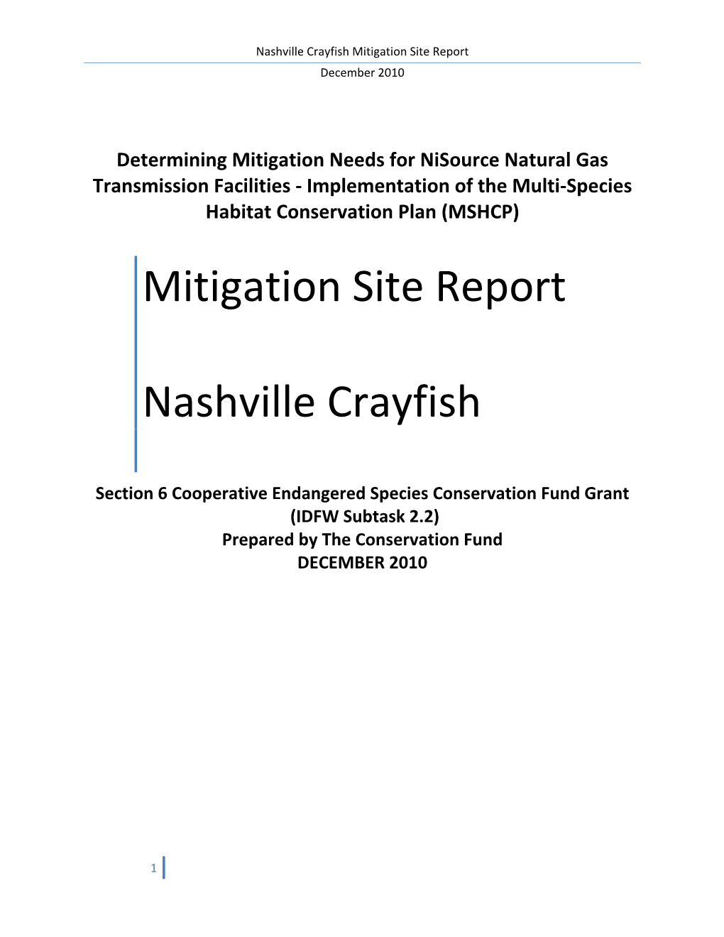 Nashville Crayfish Mitigation Site Report December 2010