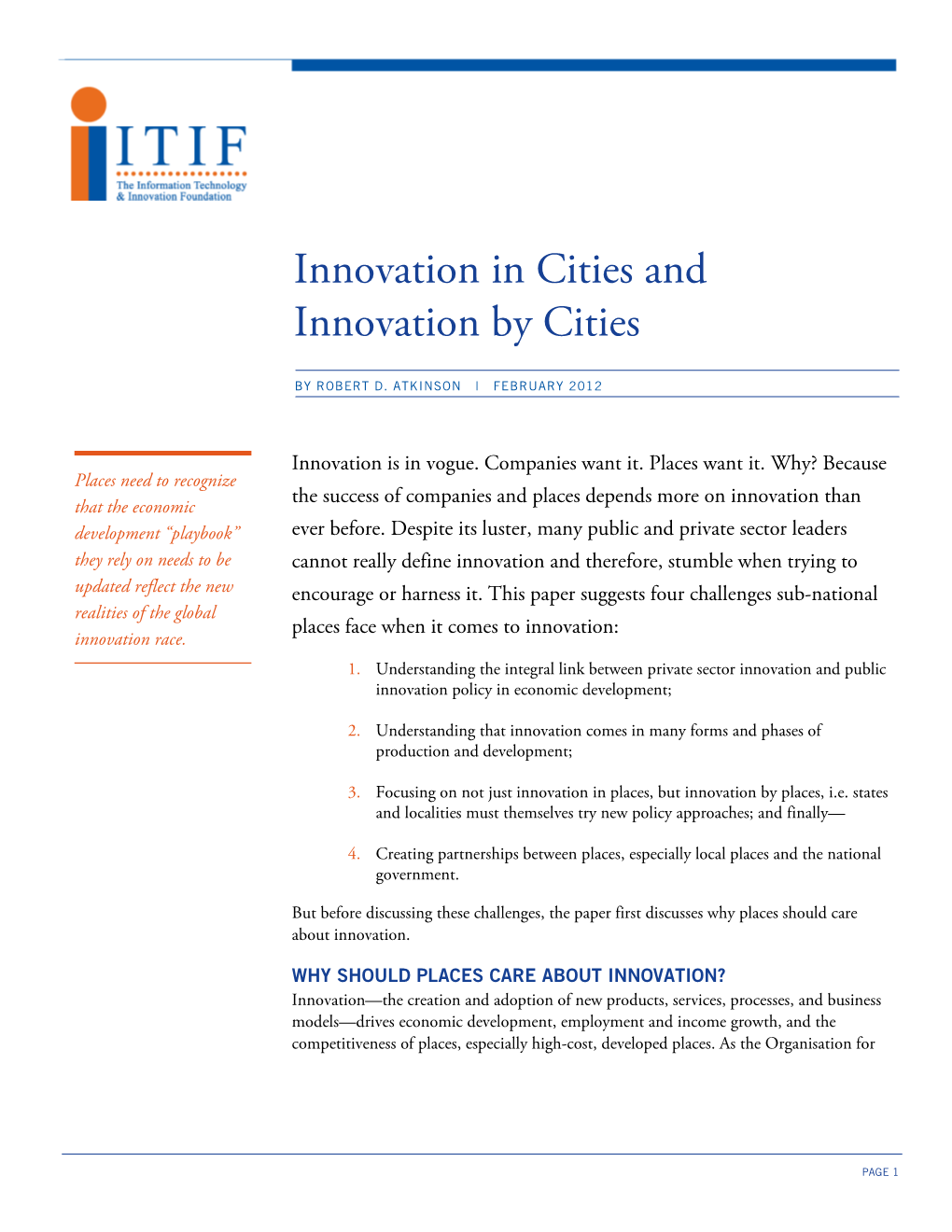 Innovation in Cities and Innovation by Cities