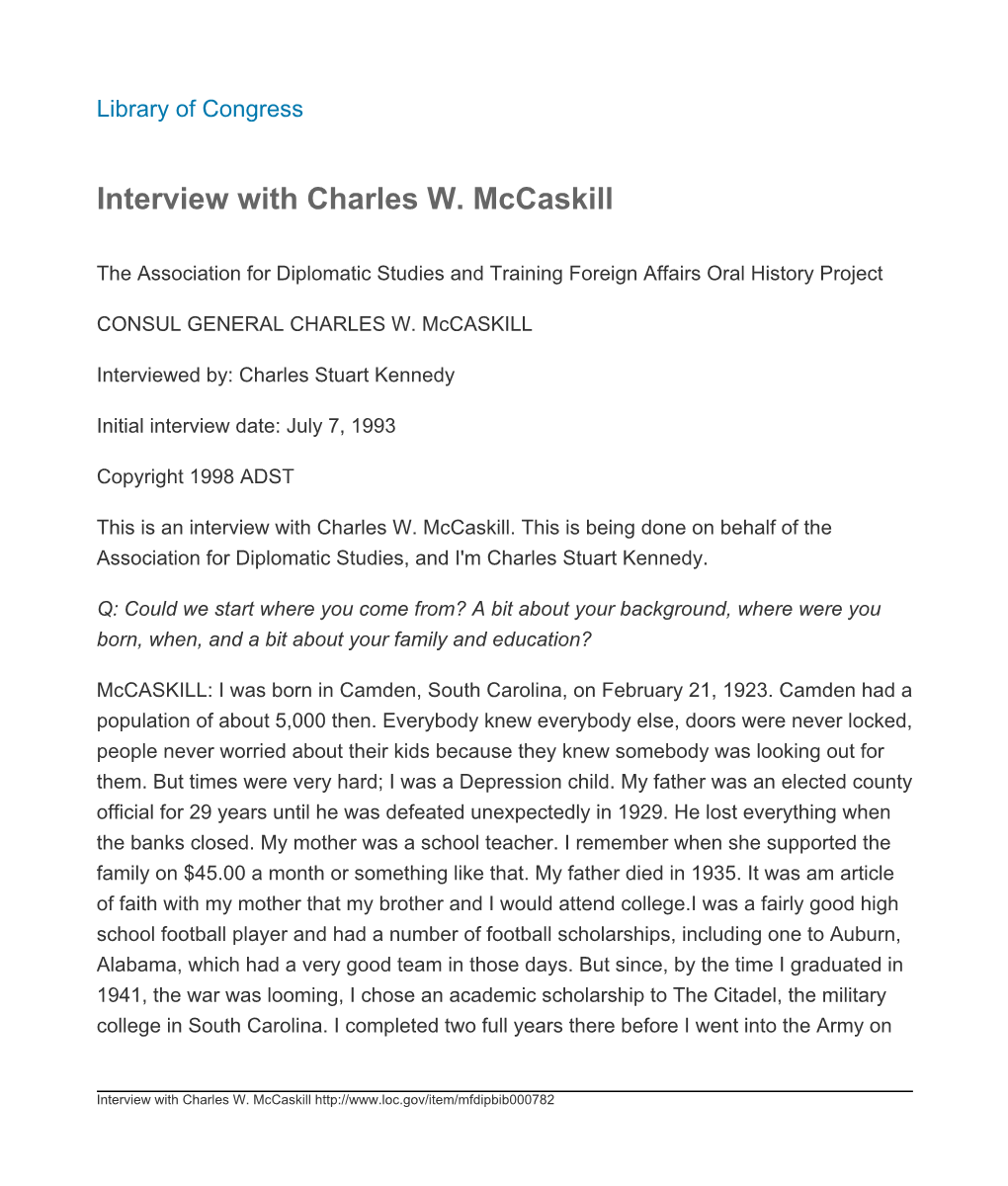 Interview with Charles W. Mccaskill