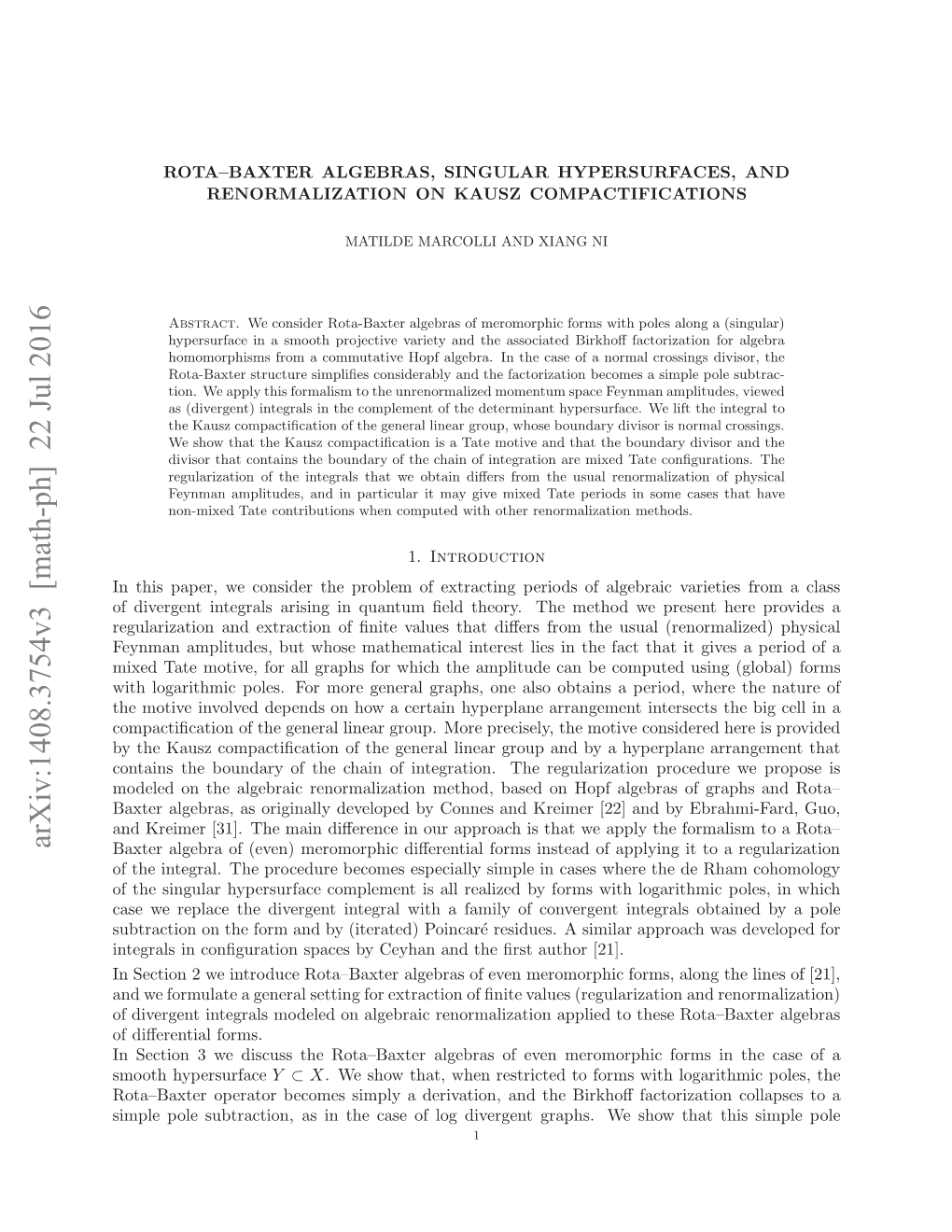 Rota-Baxter Algebras, Singular Hypersurfaces, and Renormalization