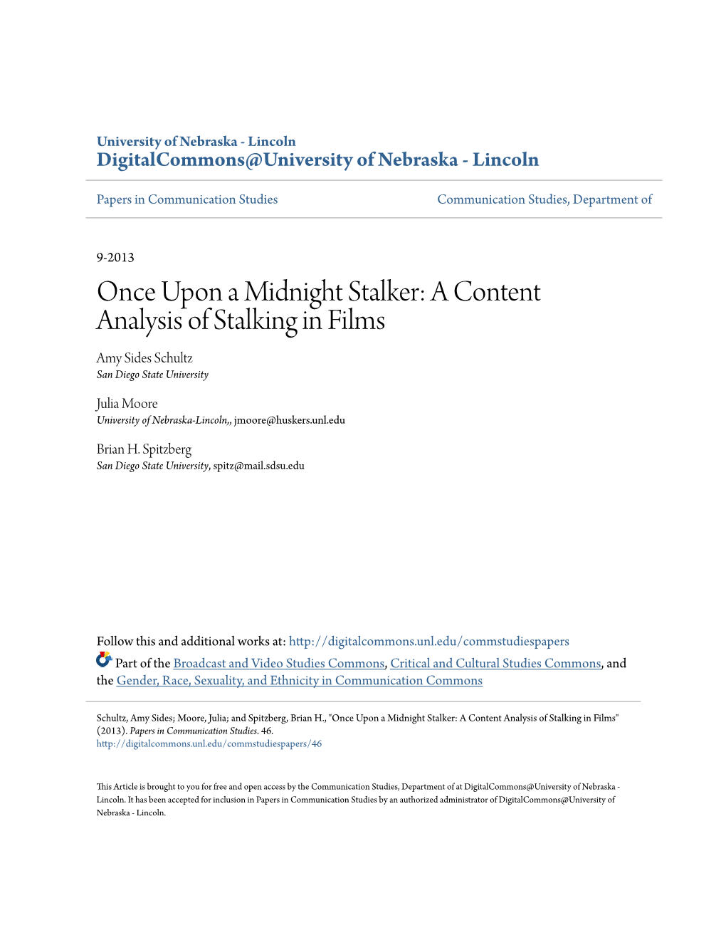 A Content Analysis of Stalking in Films Amy Sides Schultz San Diego State University