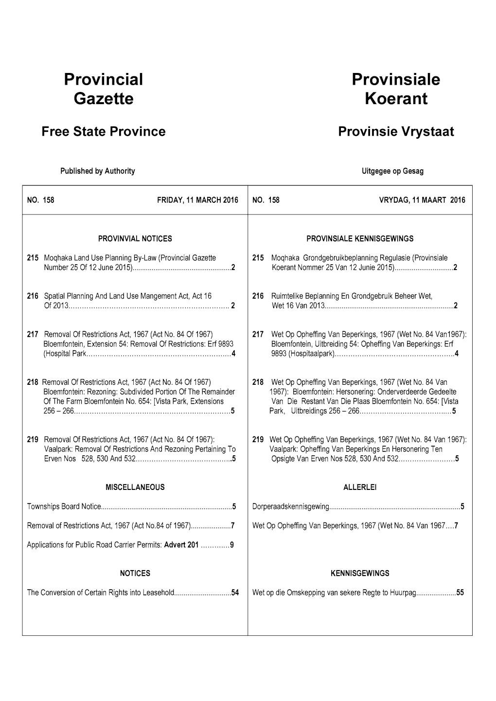 Provincial Gazette Free State Province