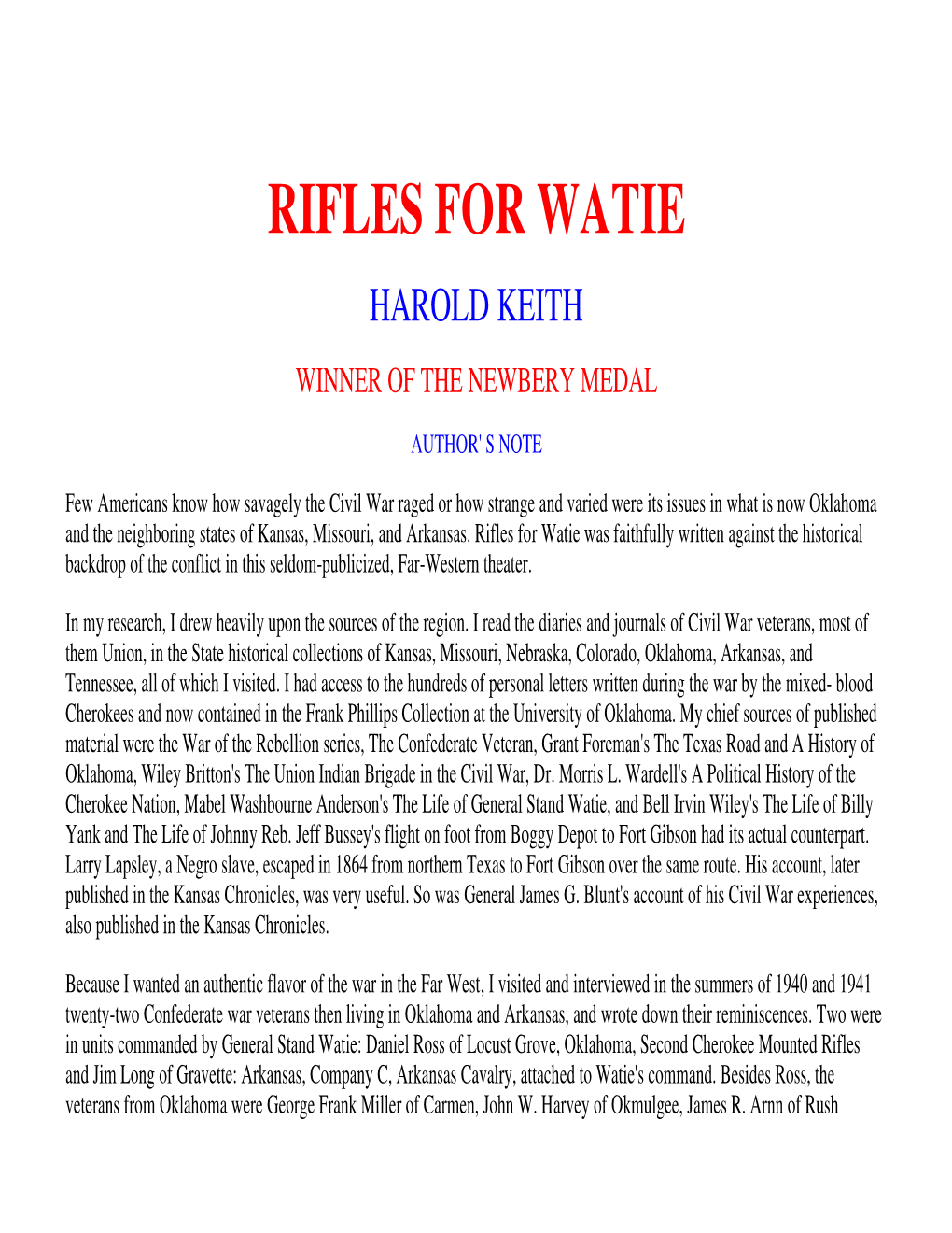 Rifles for Watie