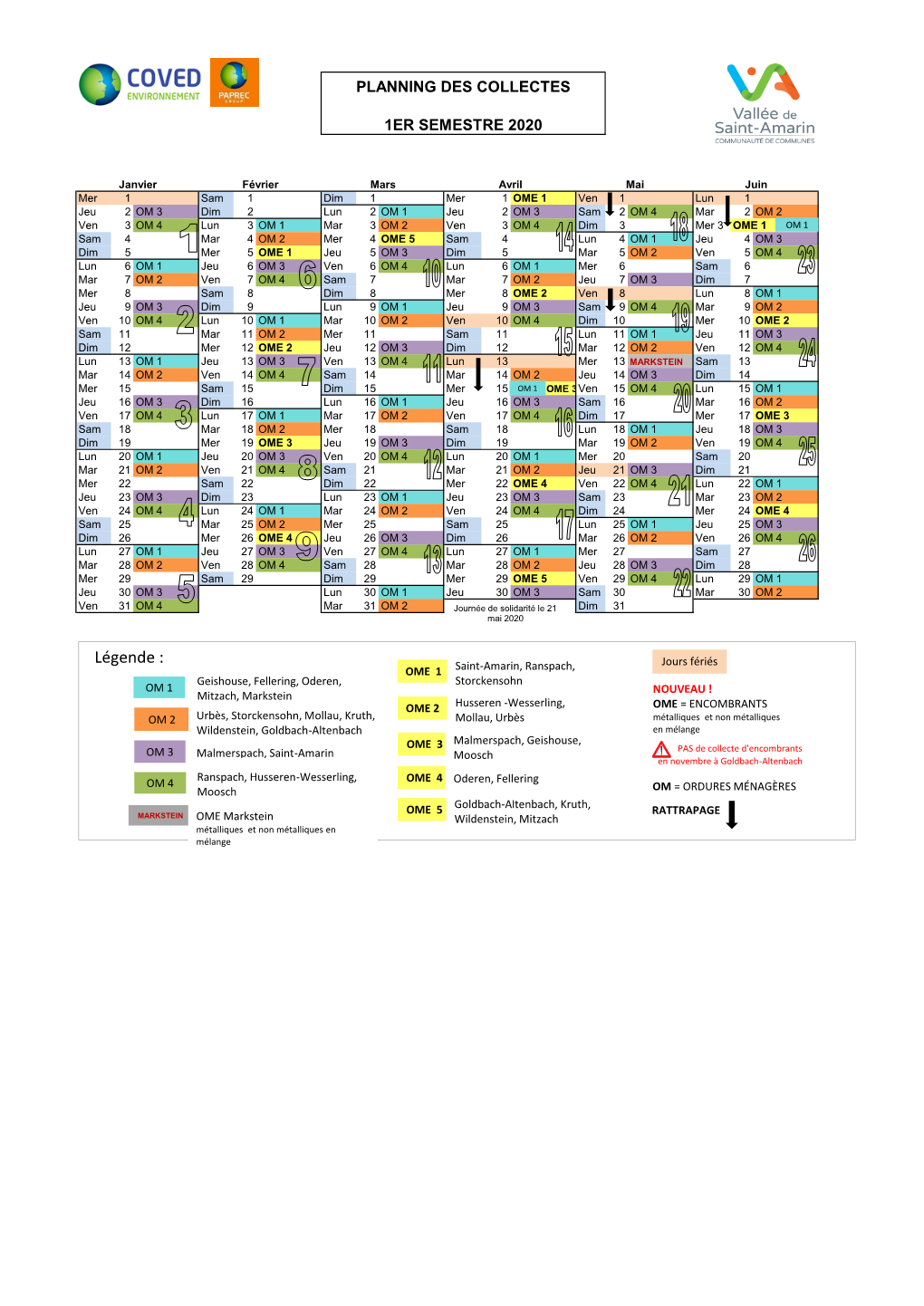 Planning De Collecte Des Ordures Ménagères, Encombrants Et Métaux