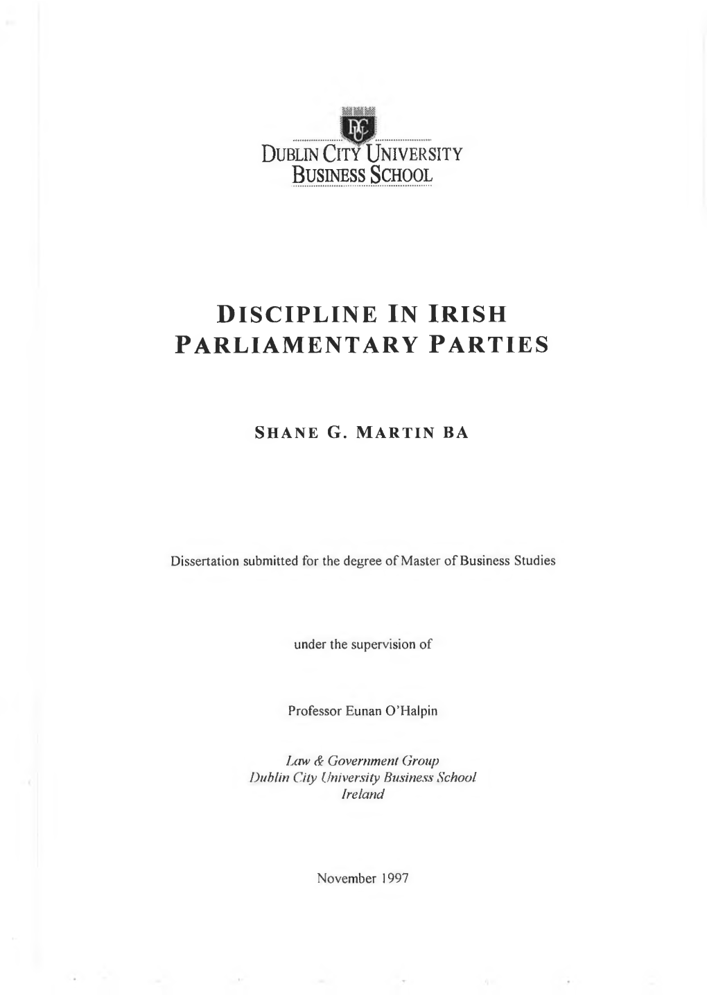 Discipline in Irish Parliamentary Parties