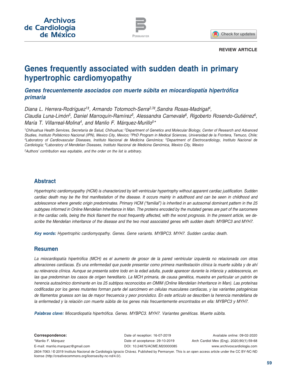 Genes Frequently Associated with Sudden Death in Primary