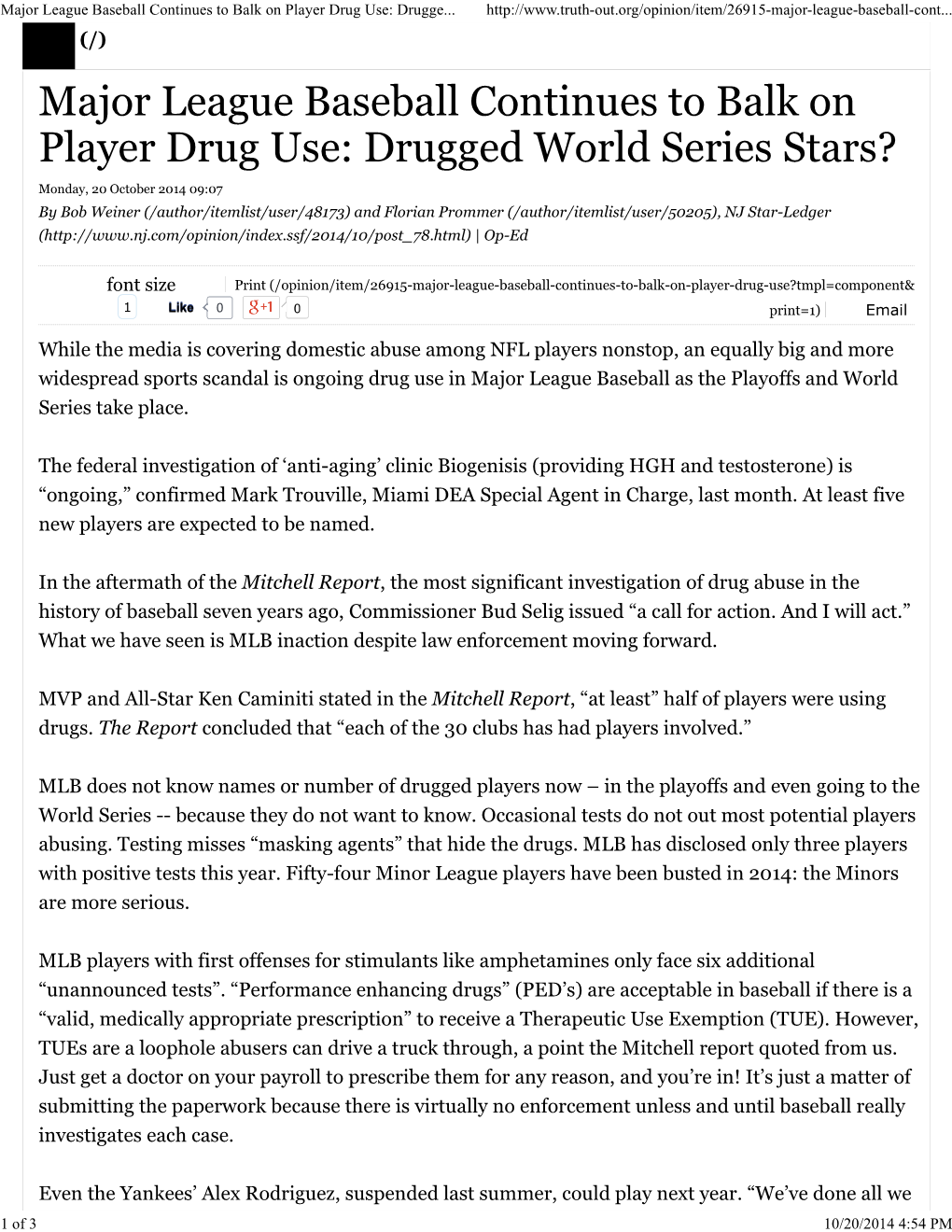 Major League Baseball Continues to Balk on Player Drug Use: Drugge