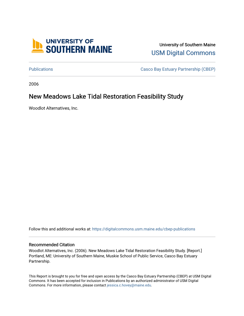 New Meadows Lake Tidal Restoration Feasibility Study