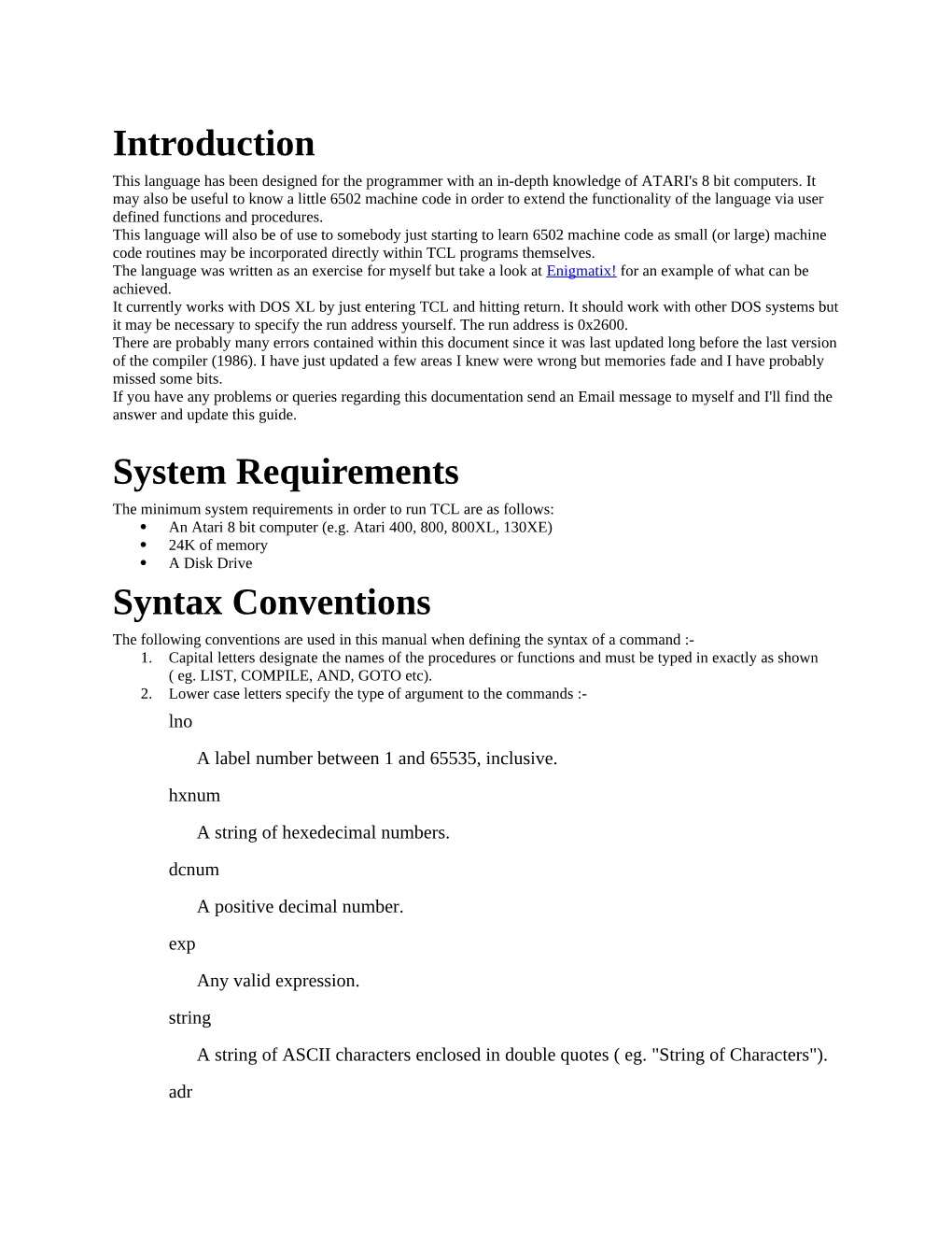 Introduction System Requirements Syntax Conventions