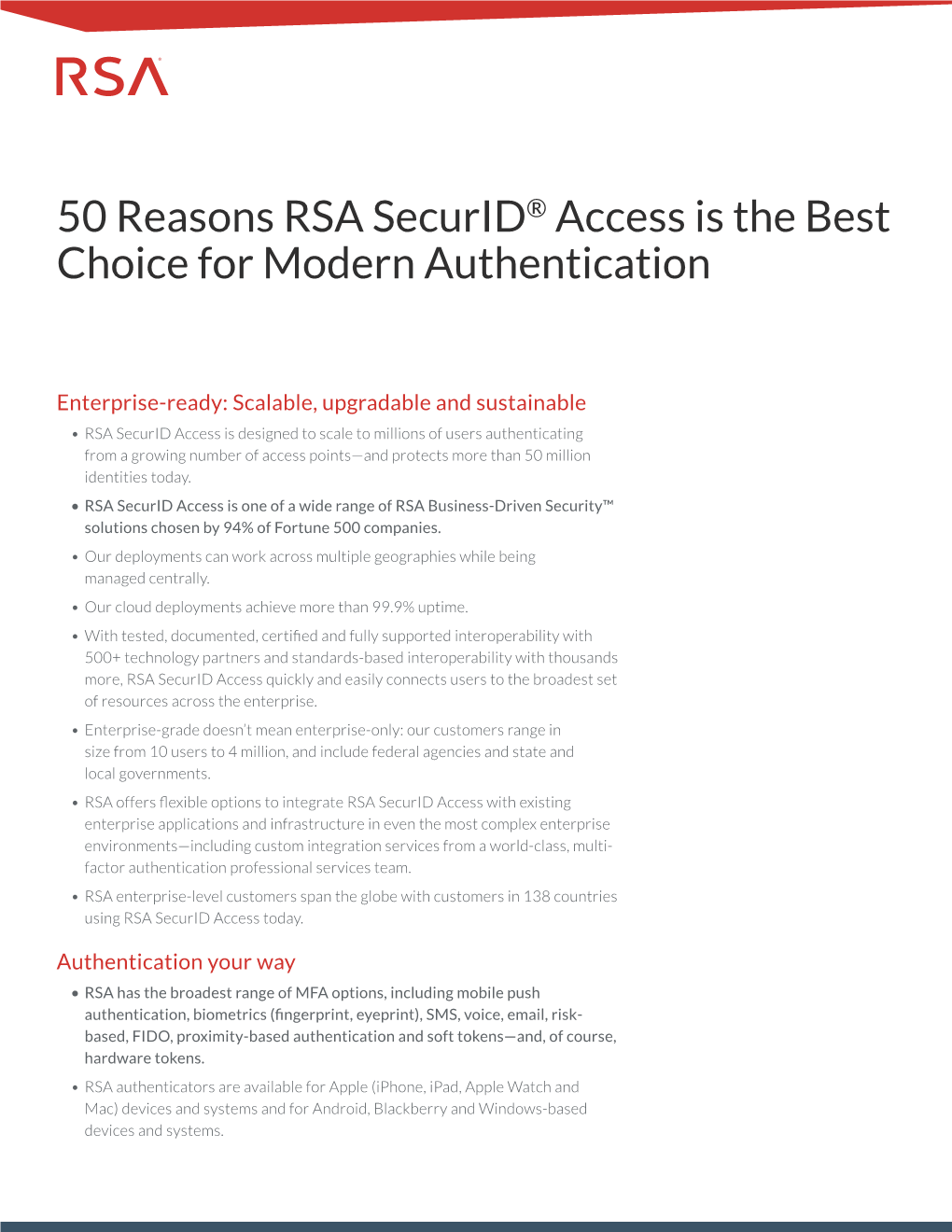 50 Reasons RSA Securid® Access Is the Best Choice for Modern Authentication