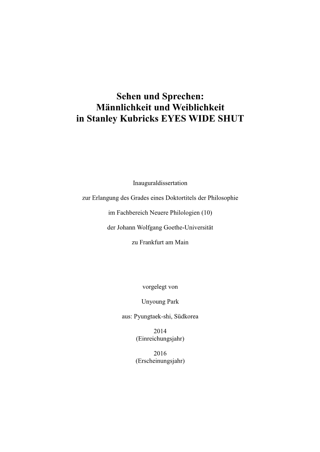 Männlichkeit Und Weiblichkeit in Stanley Kubricks EYES WIDE SHUT