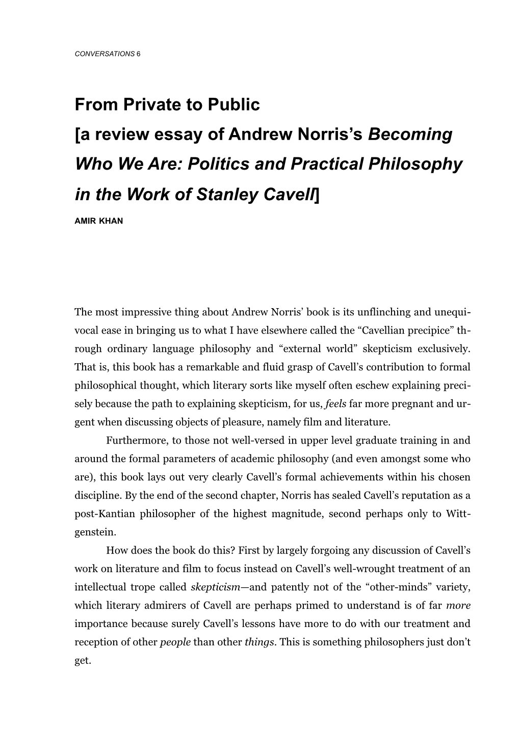 A Review Essay of Andrew Norris's Becoming Who We Are: Politics And