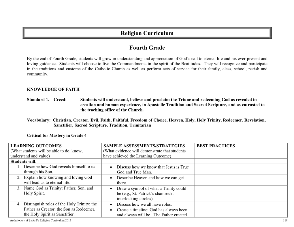 Religion Curriculum Fourth Grade