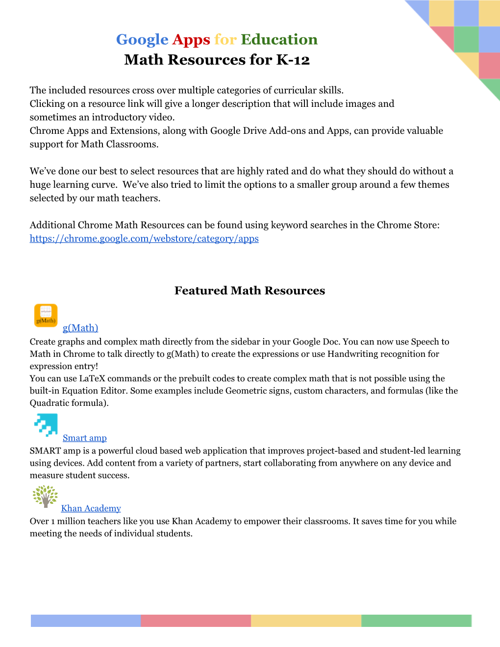 Google​ ​Apps​ ​For​ ​Education Math Resources For