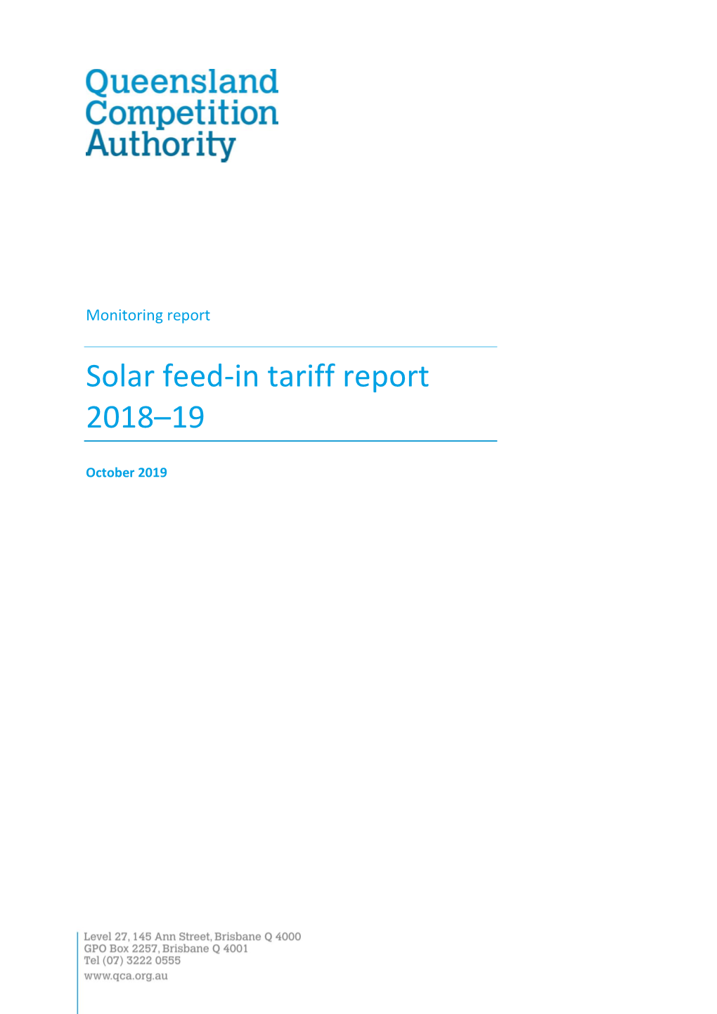 Solar Feed-In Tariff Report 2018–19