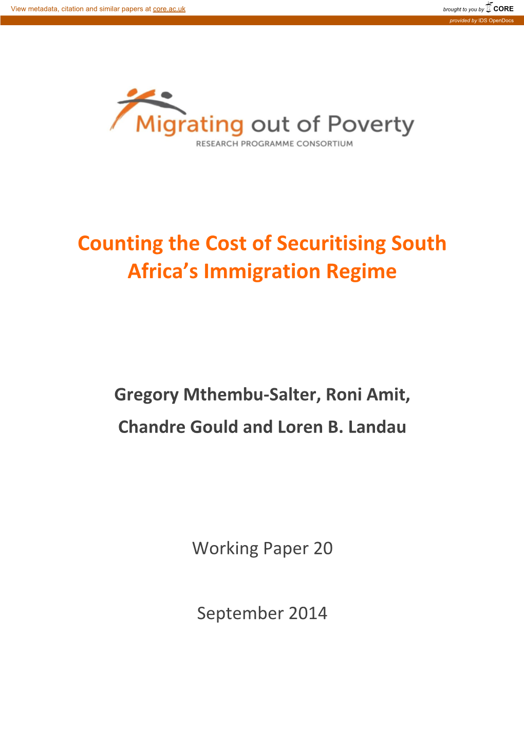 Counting the Cost of Securitising South Africa's Immigration