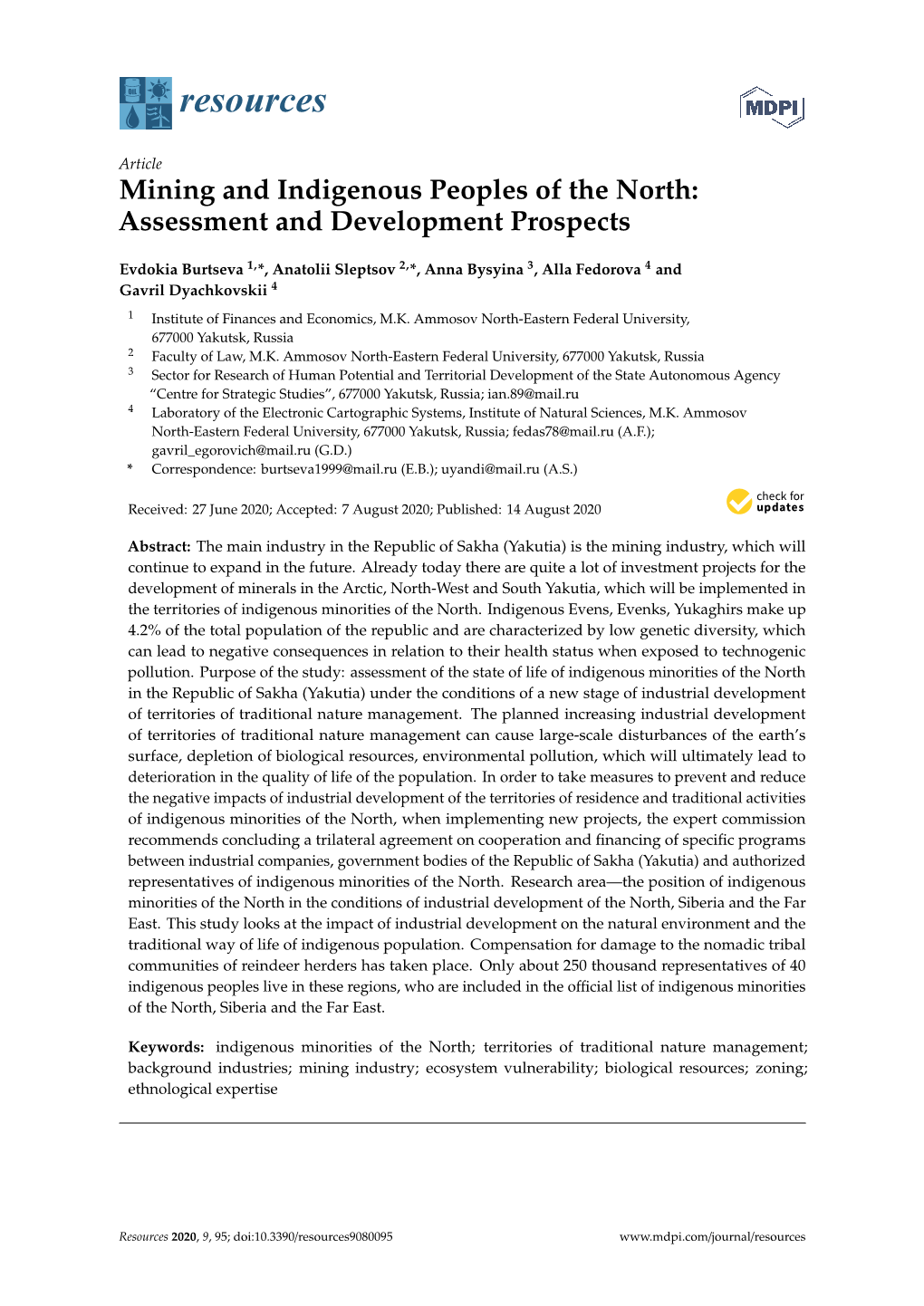 Mining and Indigenous Peoples of the North: Assessment and Development Prospects