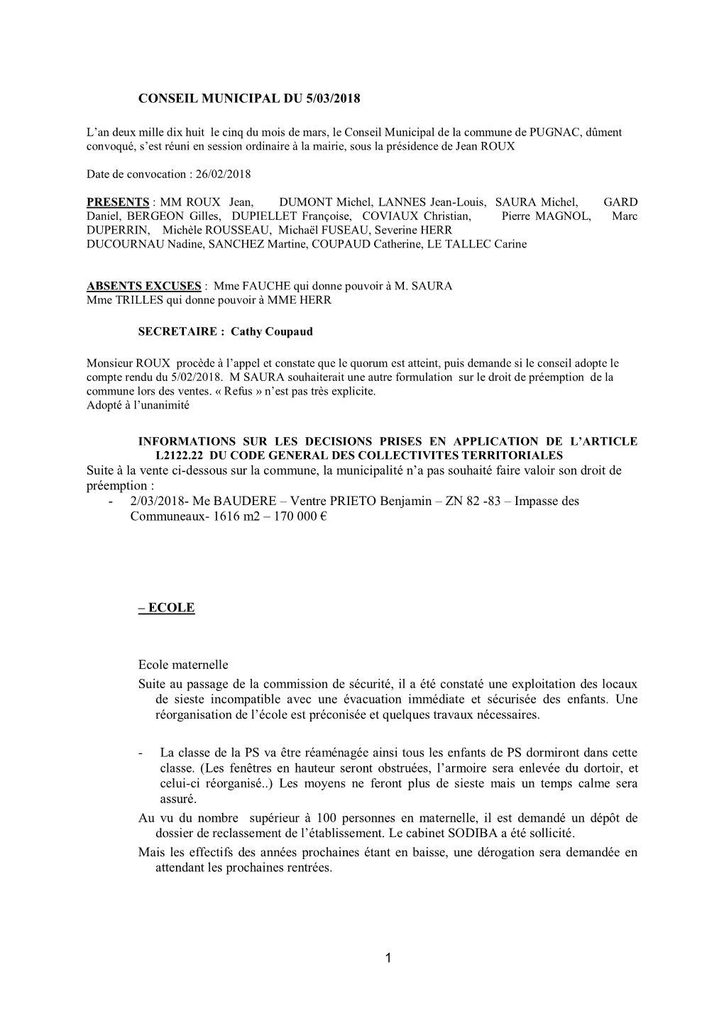 1 CONSEIL MUNICIPAL DU 5/03/2018 Suite