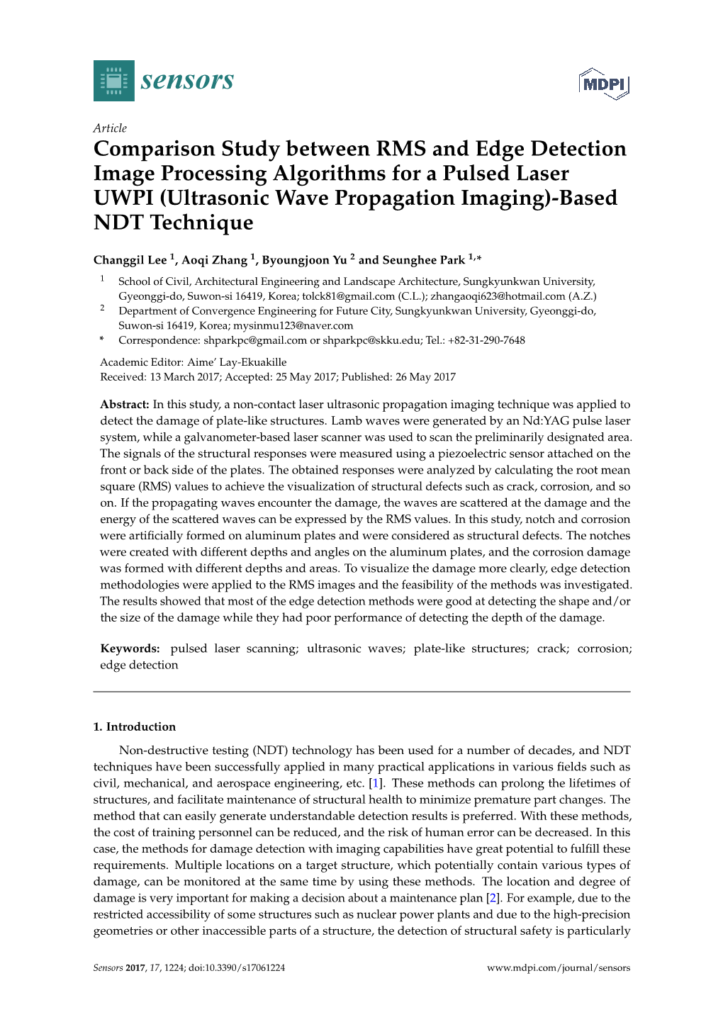 Comparison Study Between RMS and Edge Detection Image Processing Algorithms for a Pulsed Laser UWPI (Ultrasonic Wave Propagation Imaging)-Based NDT Technique