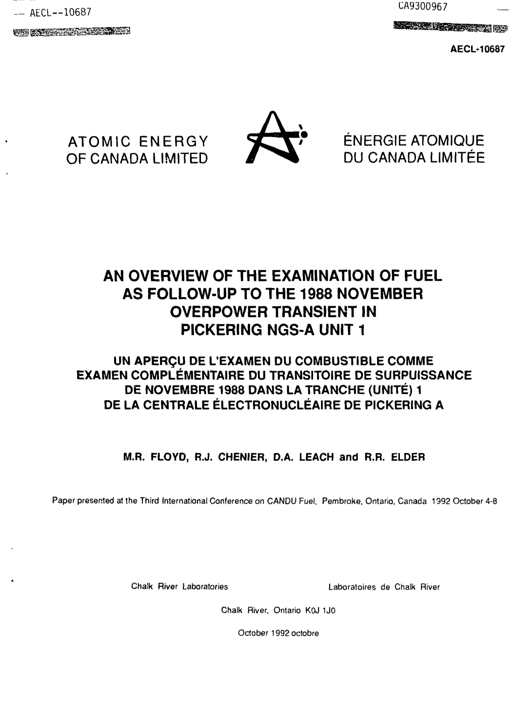 Atomic Energy • / . V 7 Energie Atomique of Canada Limited