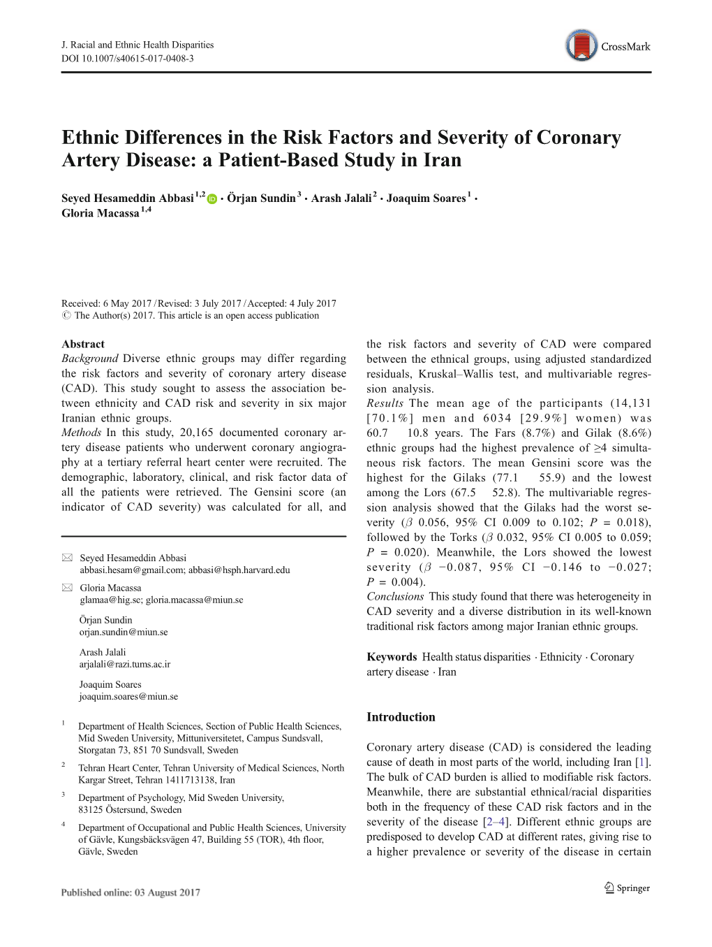Ethnic Differences in the Risk Factors and Severity of Coronary Artery Disease: a Patient-Based Study in Iran