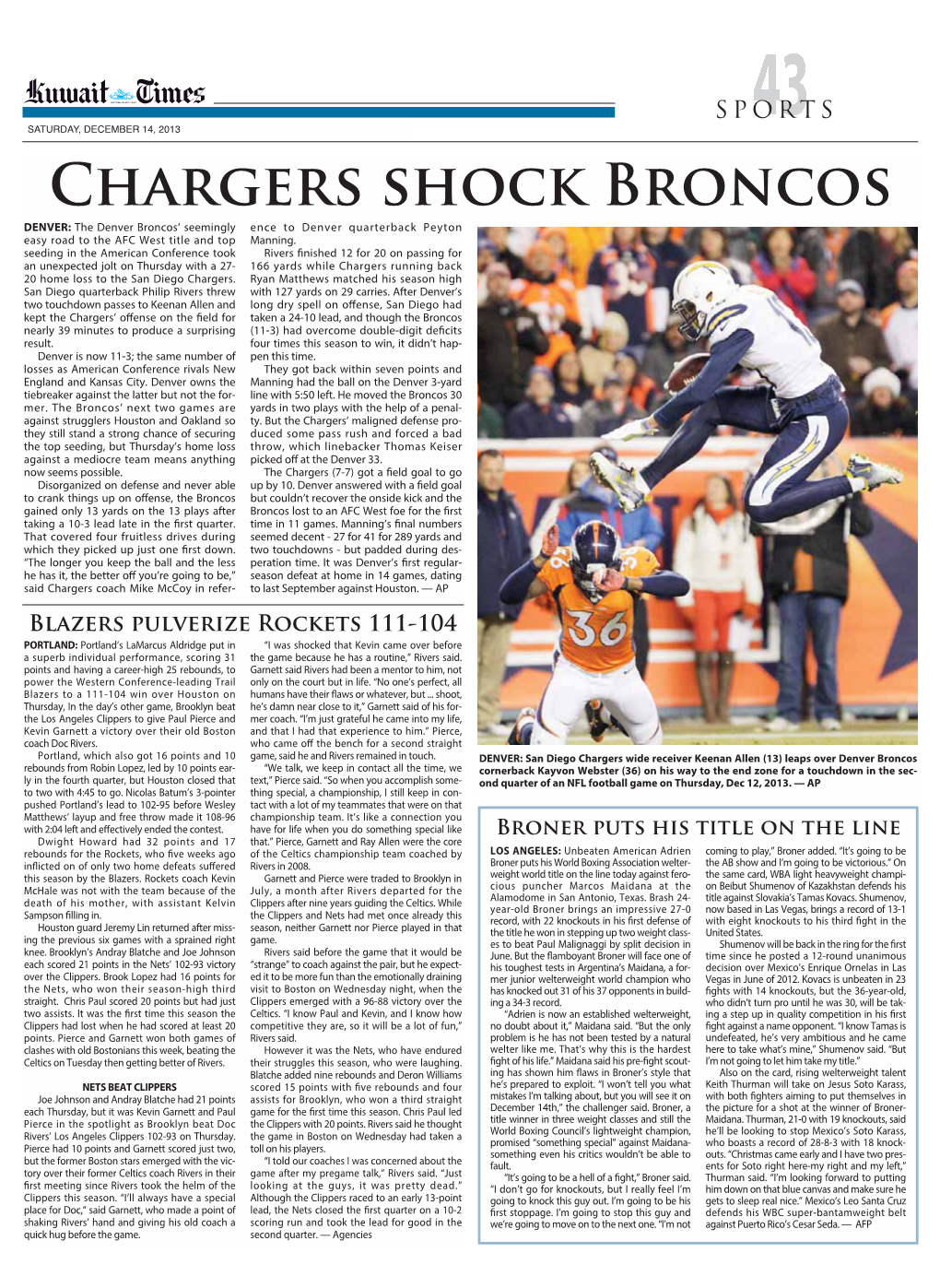 Chargers Shock Broncos