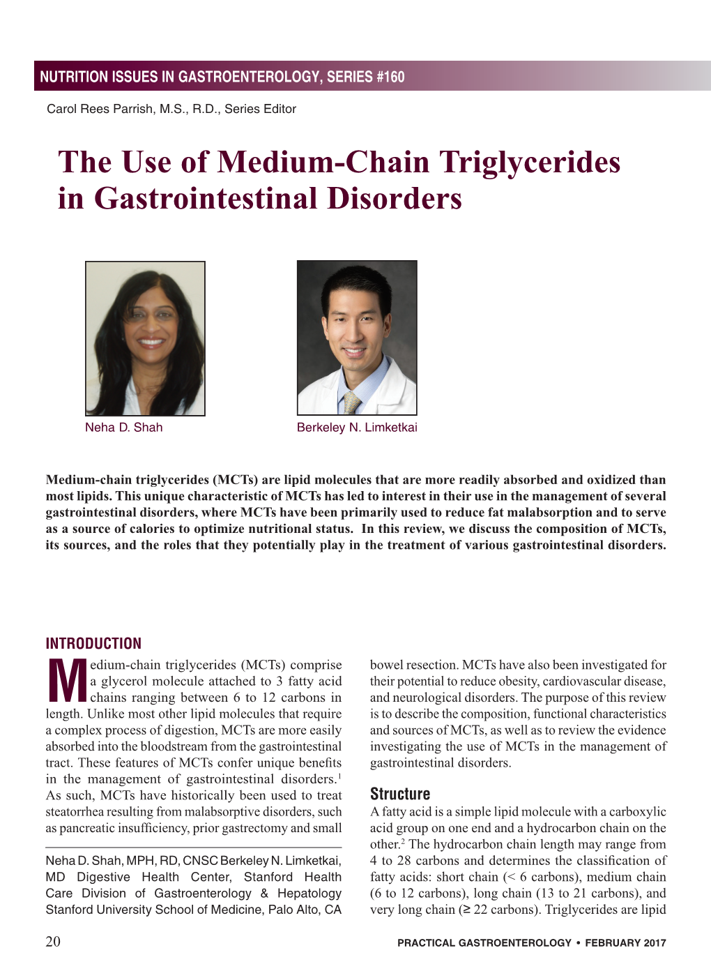 The Use of Medium-Chain Triglycerides in Gastrointestinal Disorders