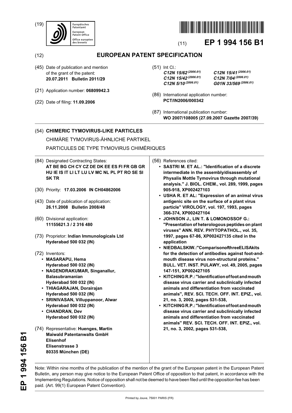 Chimeric Tymovirus-Like Particles Chimäre Tymovirus-Ähnliche Partikel Particules De Type Tymovirus Chimériques