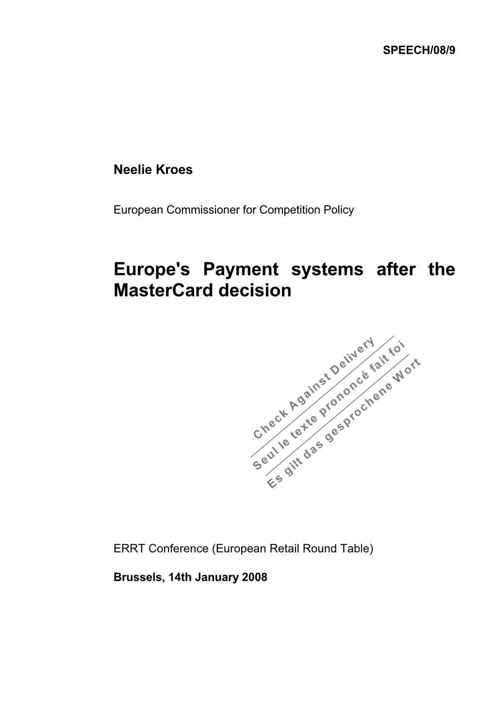 Europe's Payment Systems After the Mastercard Decision