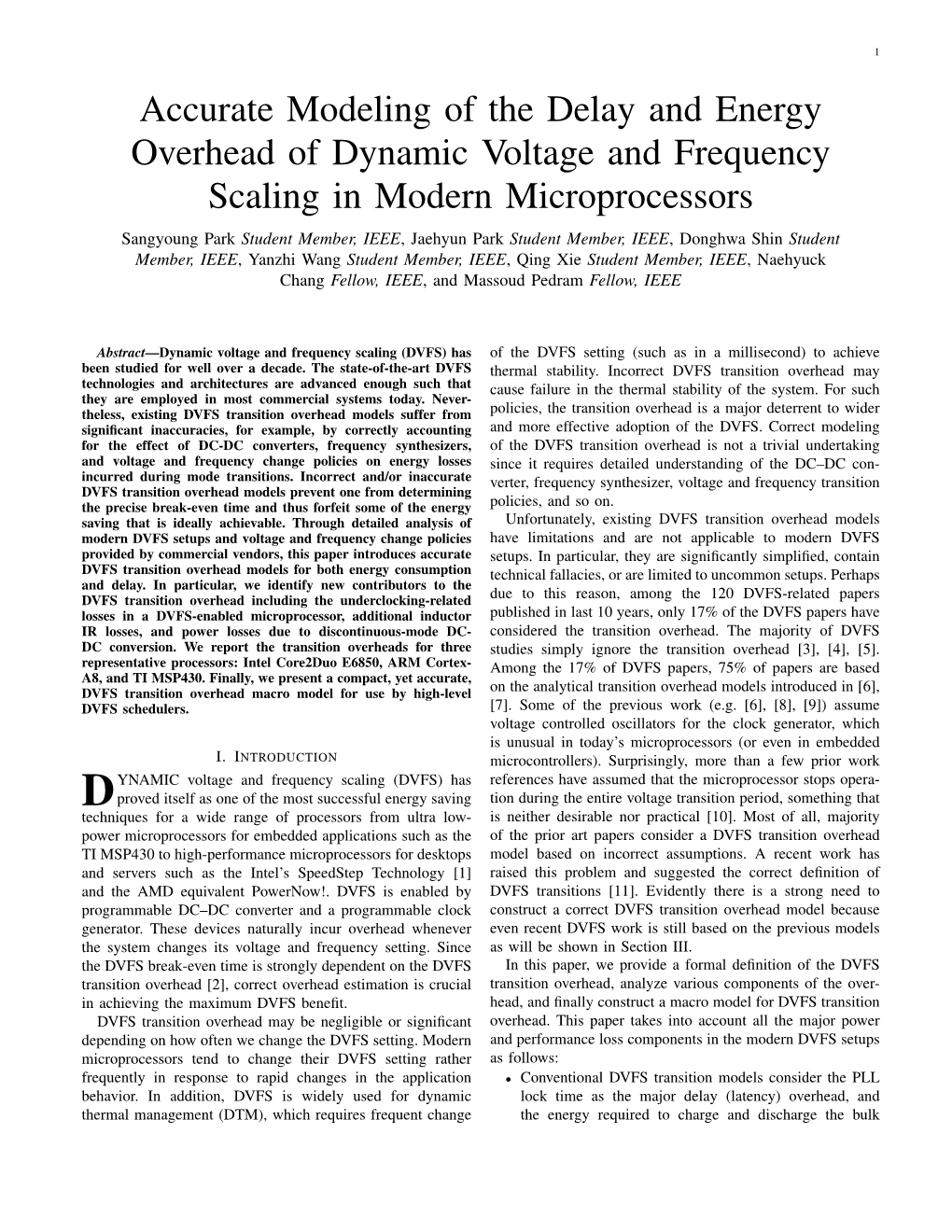 Accurate Modeling of the Delay and Energy Overhead of Dynamic Voltage and Frequency Scaling in Modern Microprocessors