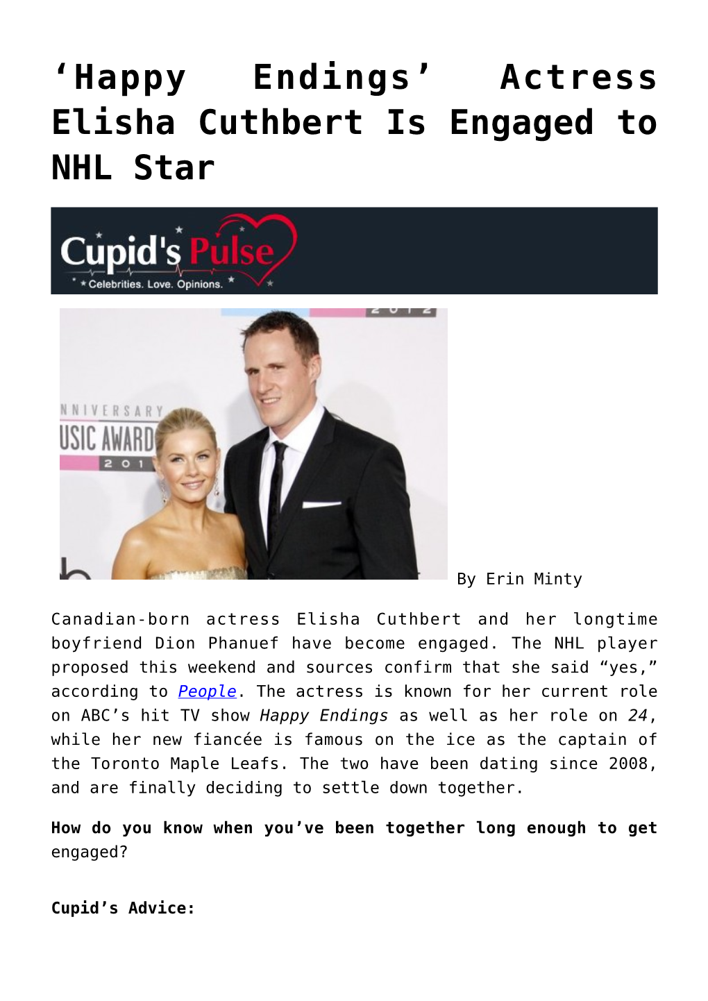 Actress Elisha Cuthbert Is Engaged to NHL Star