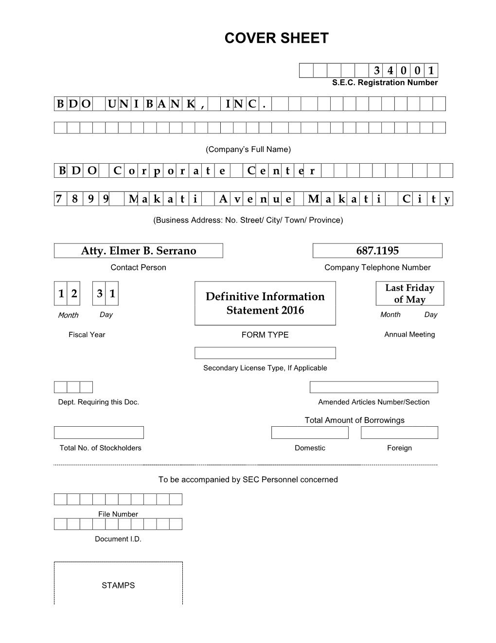 Information Statement for 2016 Annual Stockholders Meeting