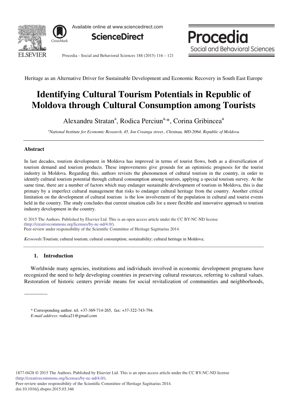 Identifying Cultural Tourism Potentials in Republic of Moldova Through Cultural Consumption Among Tourists