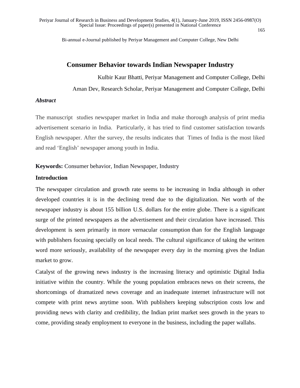 Consumer Behavior Towards Indian Newspaper Industry