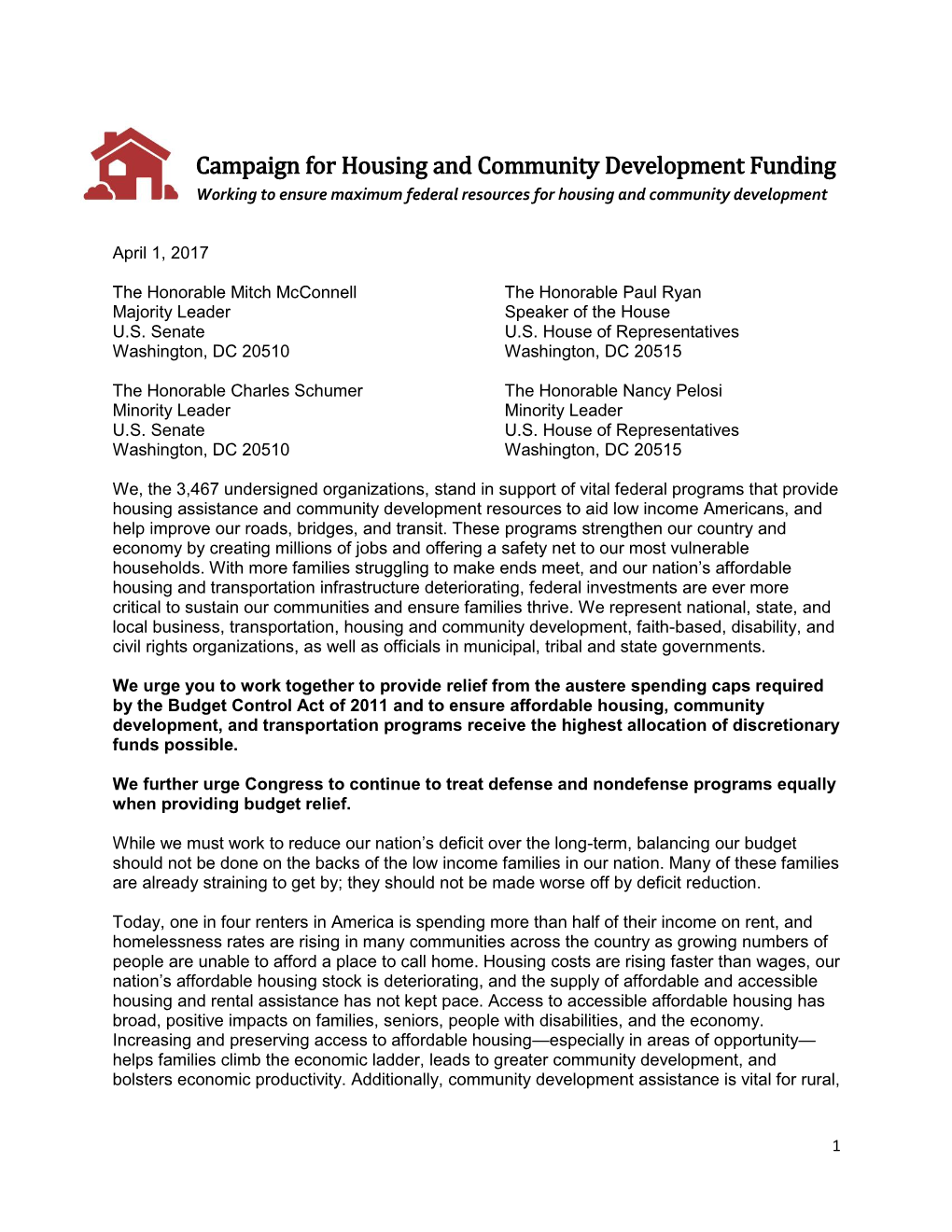 Campaign for Housing and Community Development Funding Working to Ensure Maximum Federal Resources for Housing and Community Development