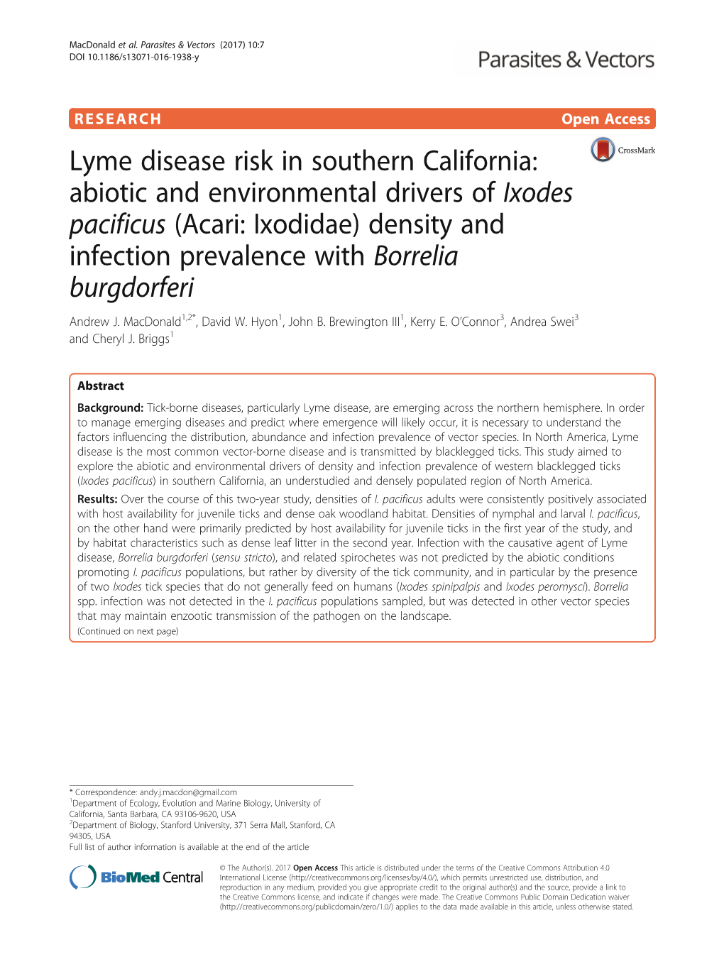 Lyme Disease Risk in Southern California