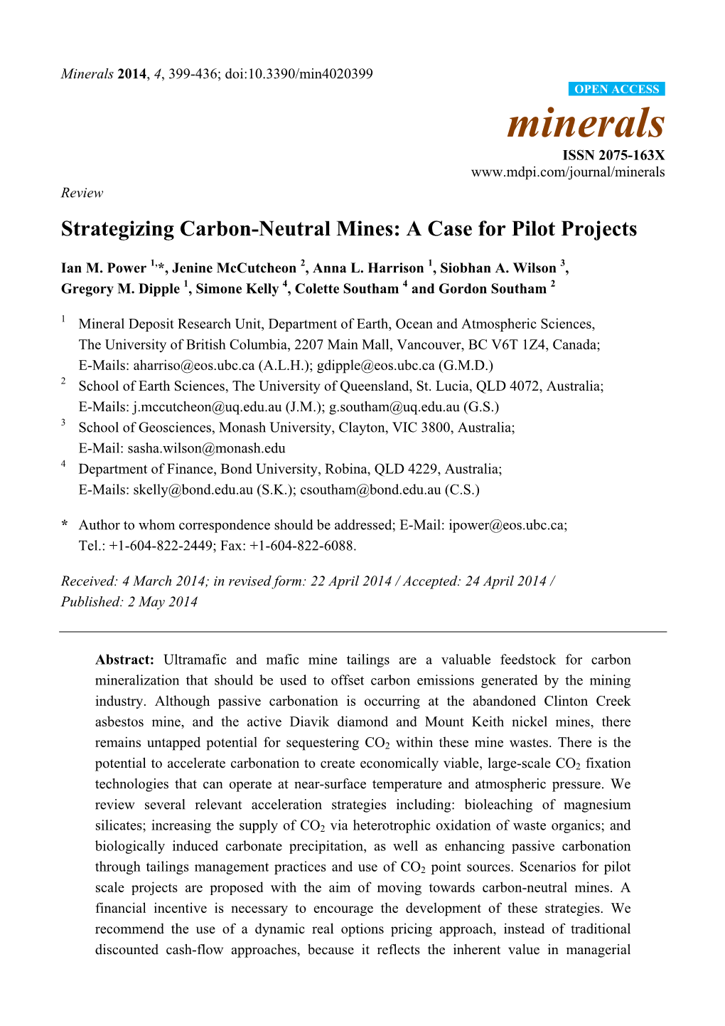 Strategizing Carbon-Neutral Mines: a Case for Pilot Projects