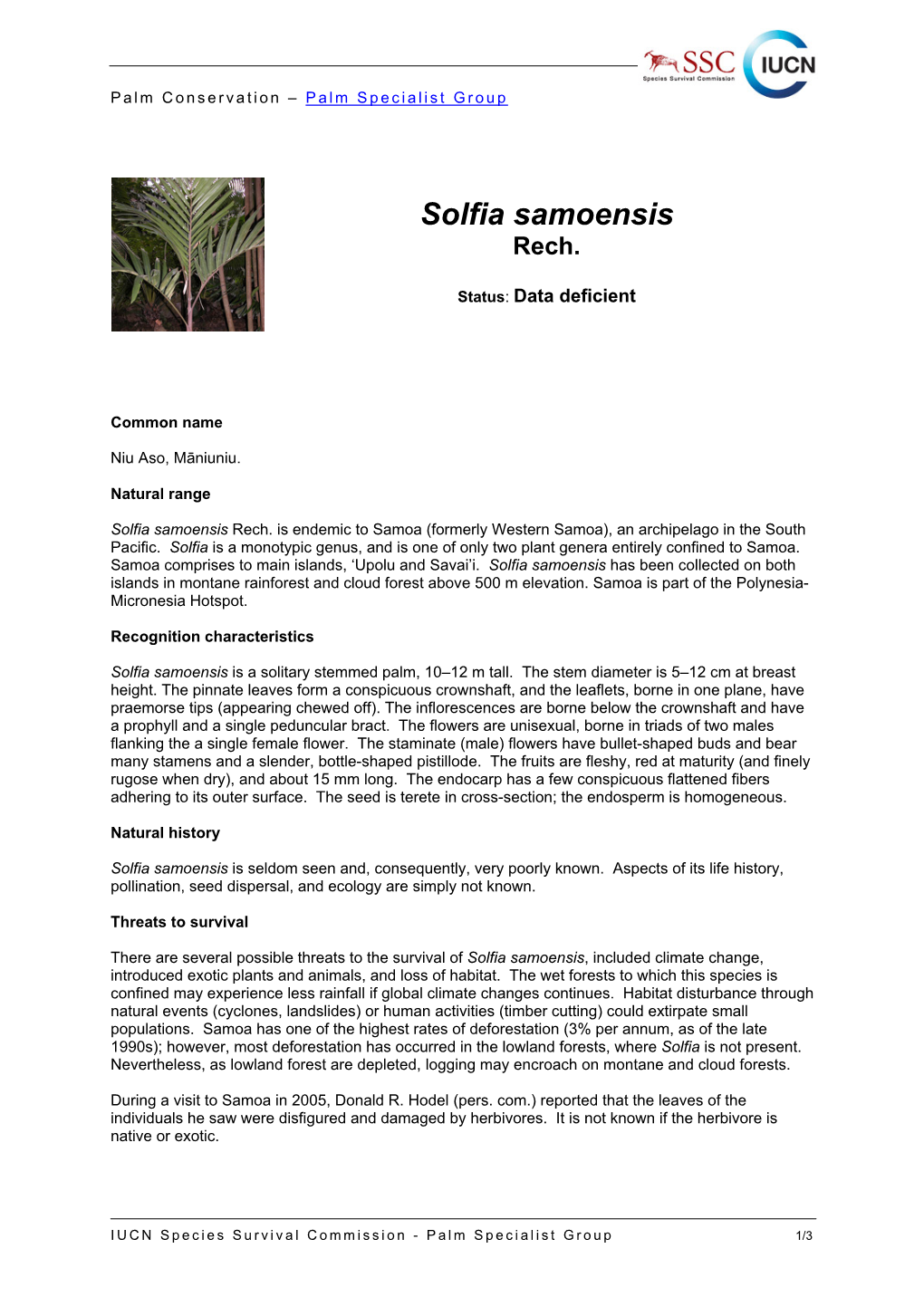 Solfia Samoensis Conservation Fact Sheet