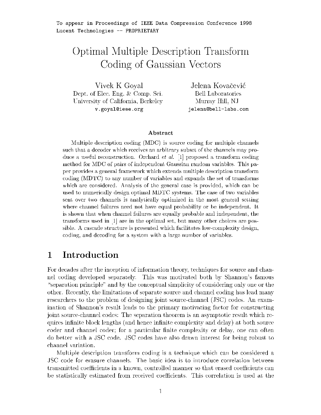 Optimal Multiple Description Transform Coding of Gaussian Vectors