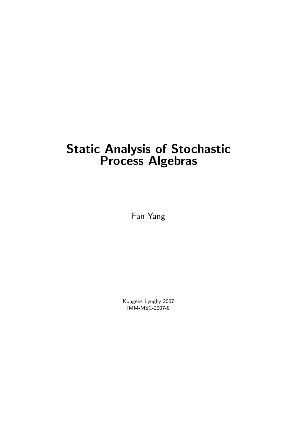Static Analysis of Stochastic Process Algebras