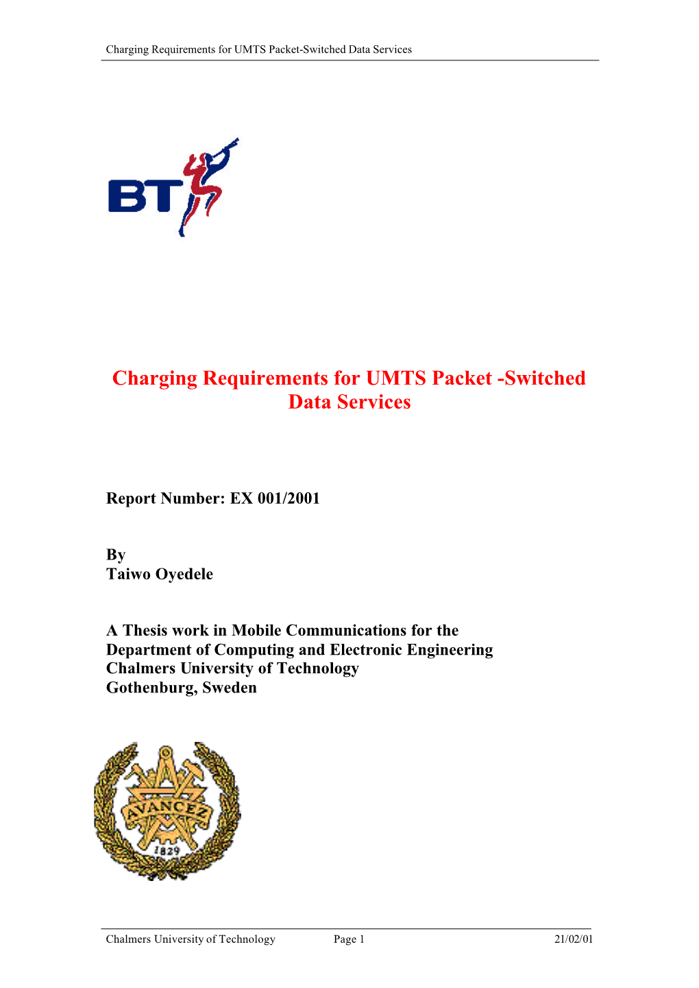 Charging Requirements for UMTS Packet -Switched Data Services