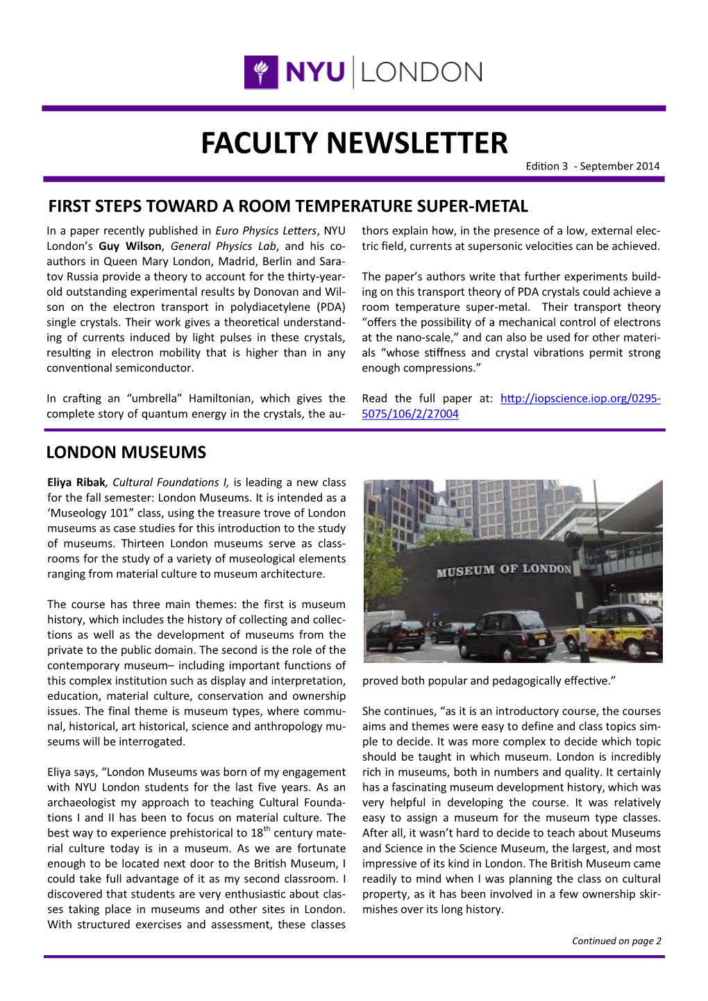 FACULTY NEWSLETTER Edition 3 - September 2014