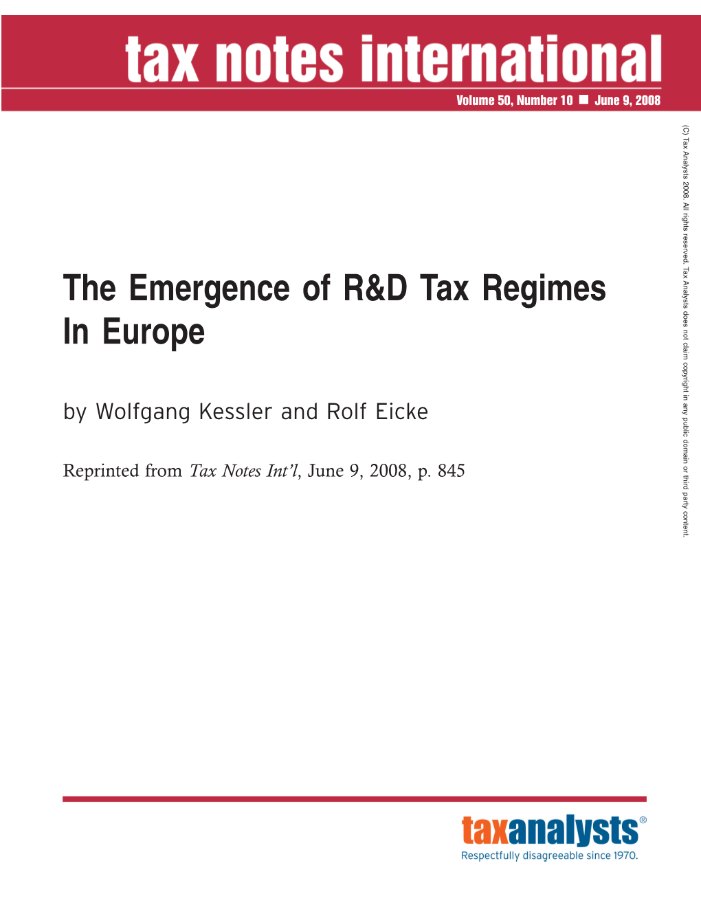 The Emergence of R&D Tax Regimes in Europe