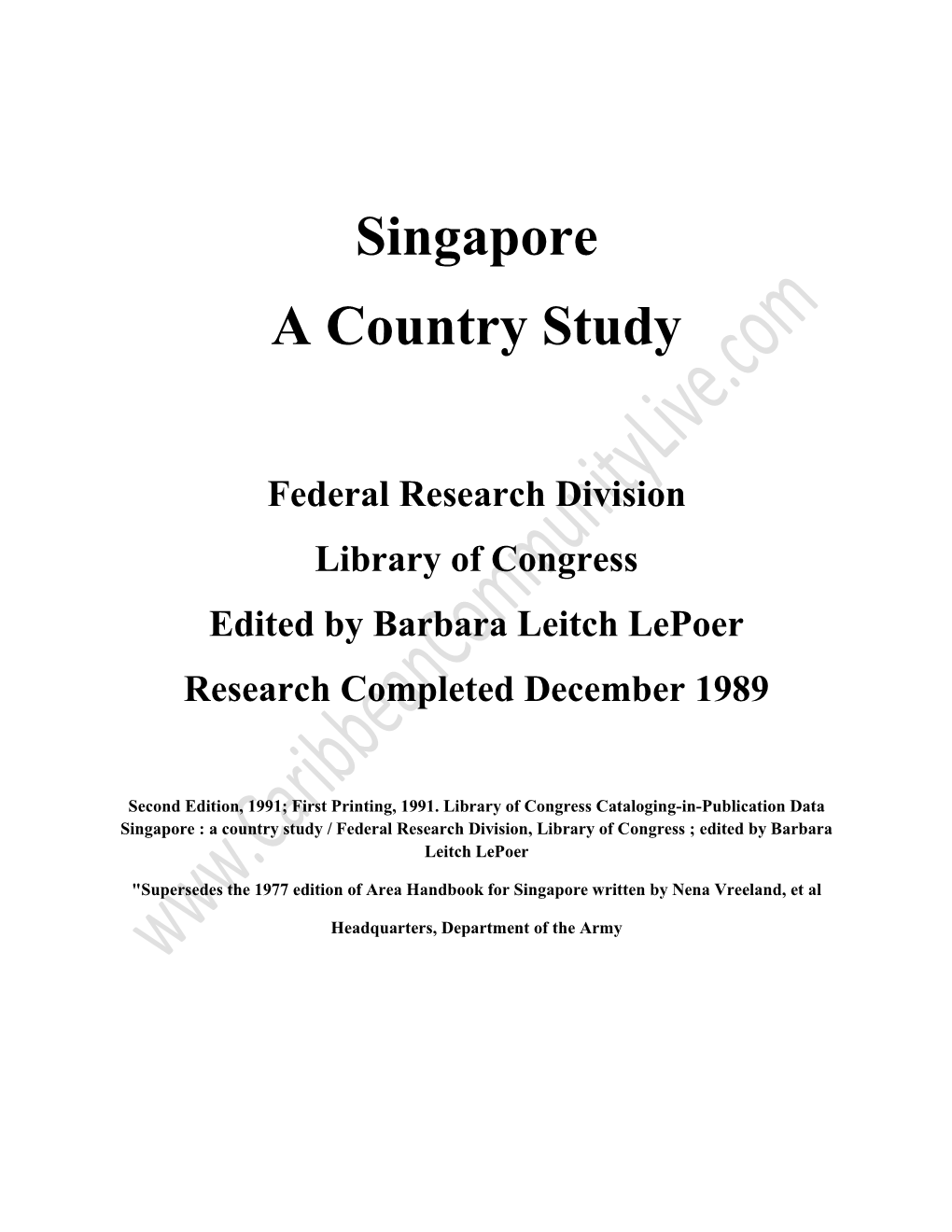 Singapore a Country Study