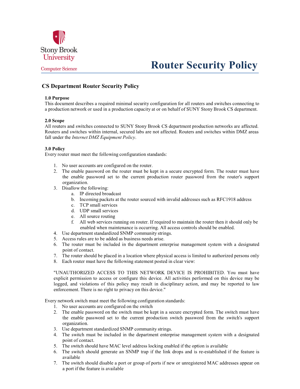 Router Security Policy