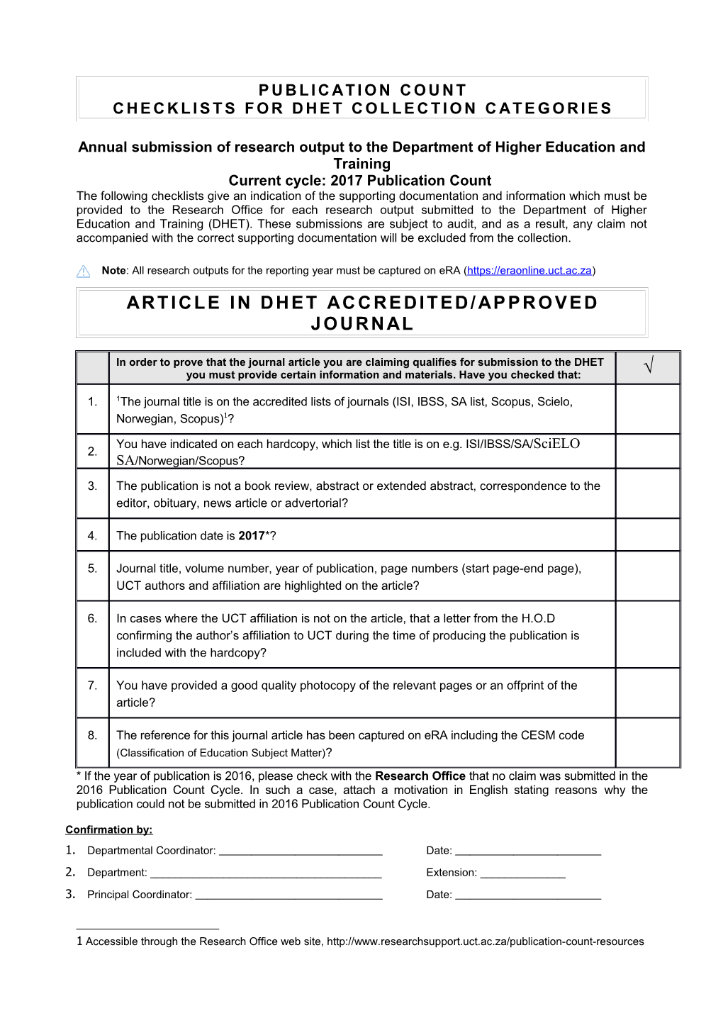 Check List: Books for Submission to the Doe