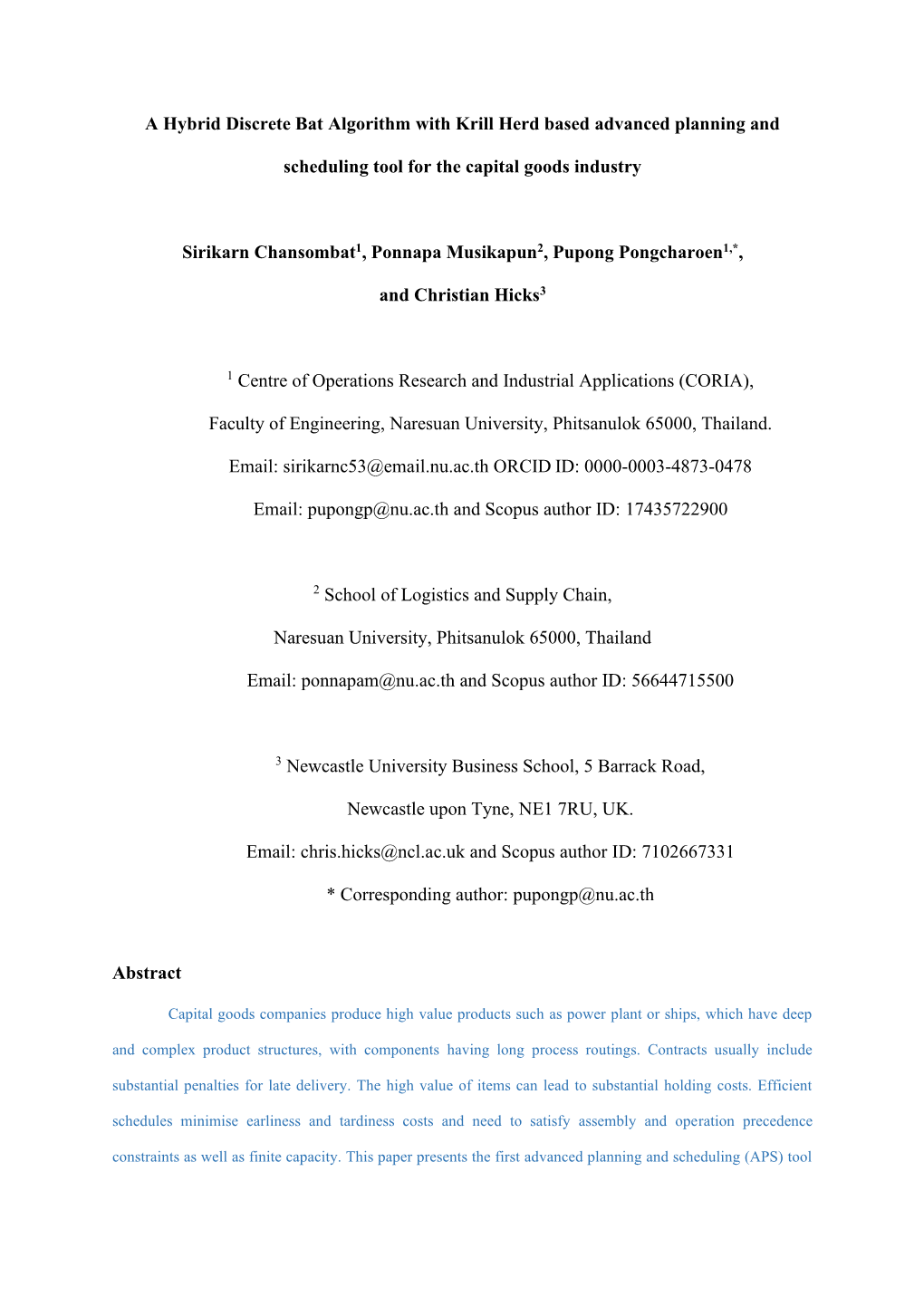 A Hybrid Discrete Bat Algorithm with Krill Herd Based Advanced Planning And