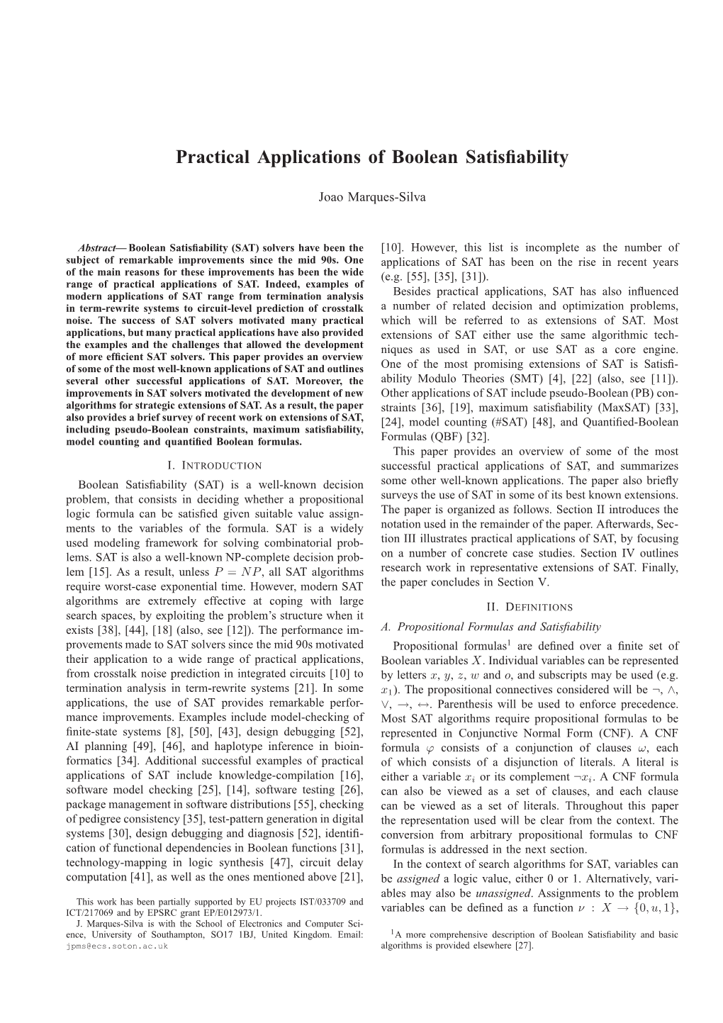 Practical Applications of Boolean Satisfiability