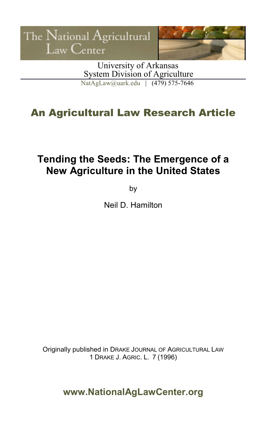 An Agricultural Law Research Article Tending the Seeds