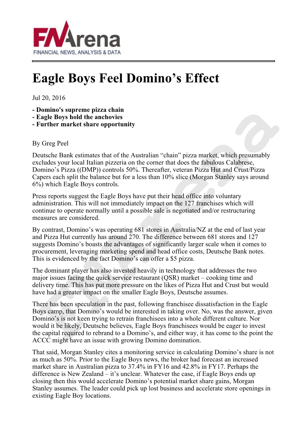 Eagle Boys Feel Domino's Effect